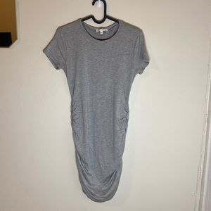 Gray t shirt dress. Body on w rouching. NEVER WORN